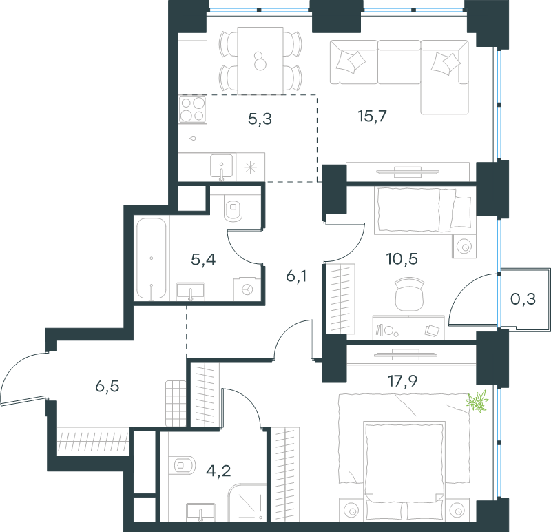 3 ккв (Евро) 71,9 м²