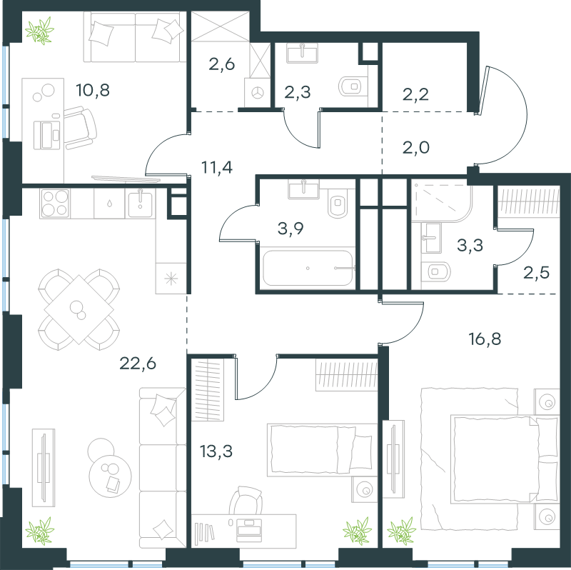 4 ккв (Евро) 93,7 м²