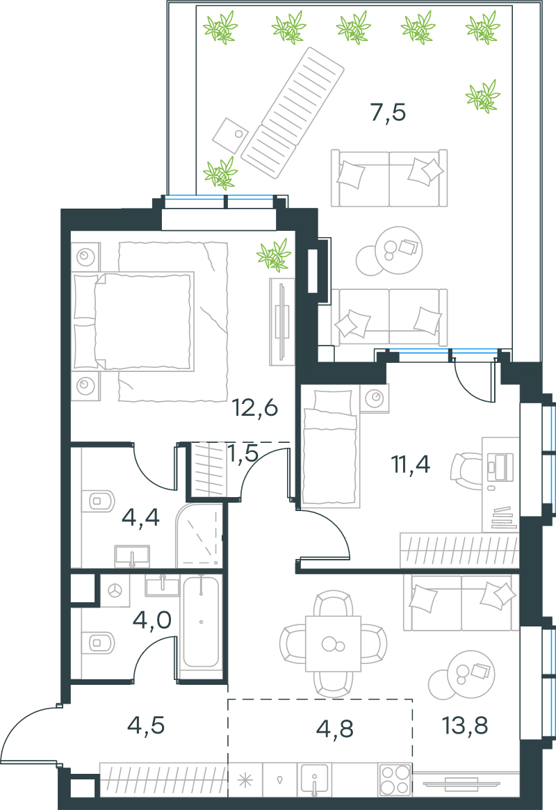 3 ккв (Евро) 64,5 м²