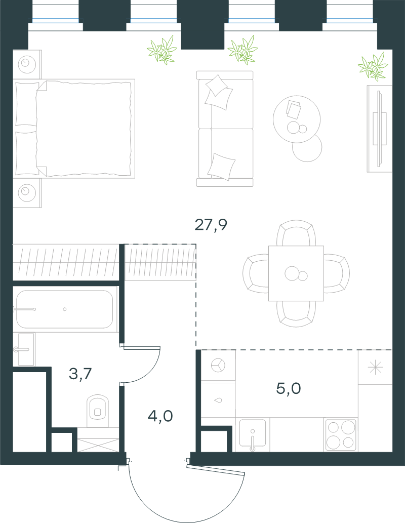 Студия 40,6 м²