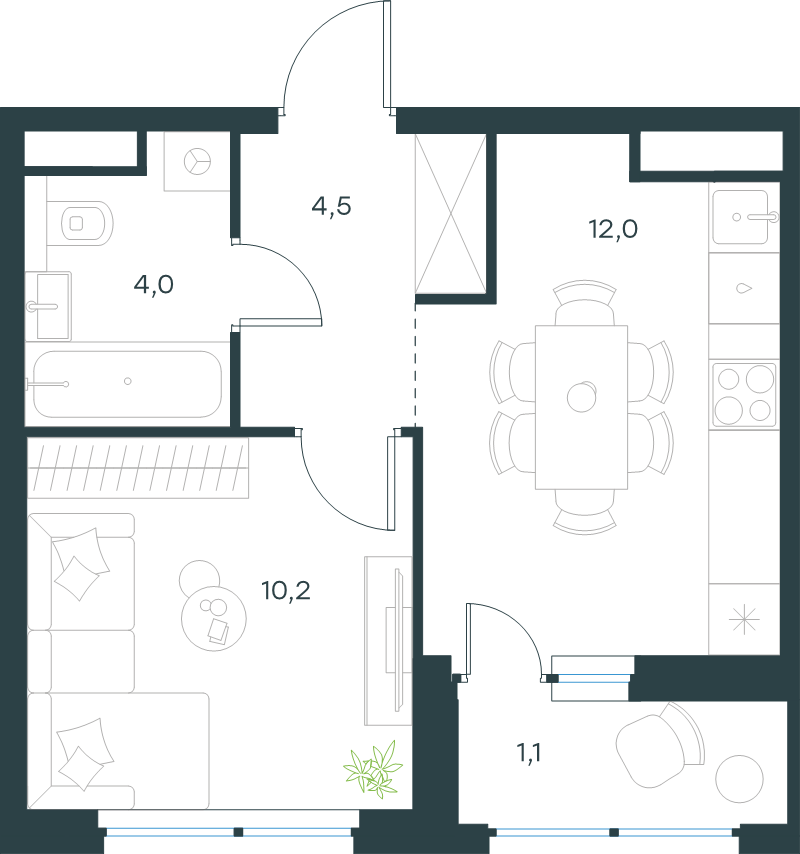 1 ккв 31,8 м²