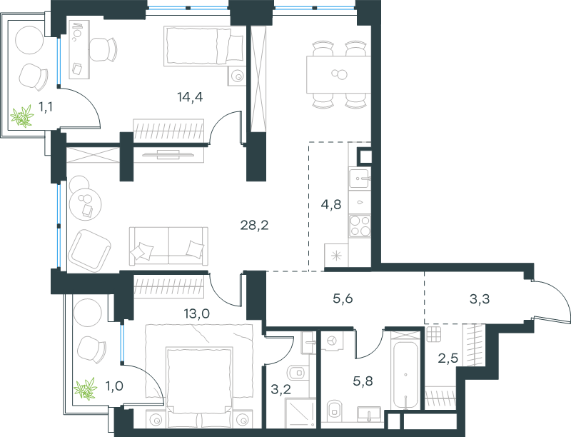 3 ккв (Евро) 82,9 м²