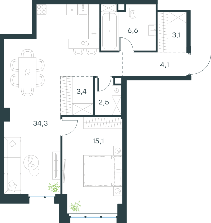 2 ккв (Евро) 69,1 м²