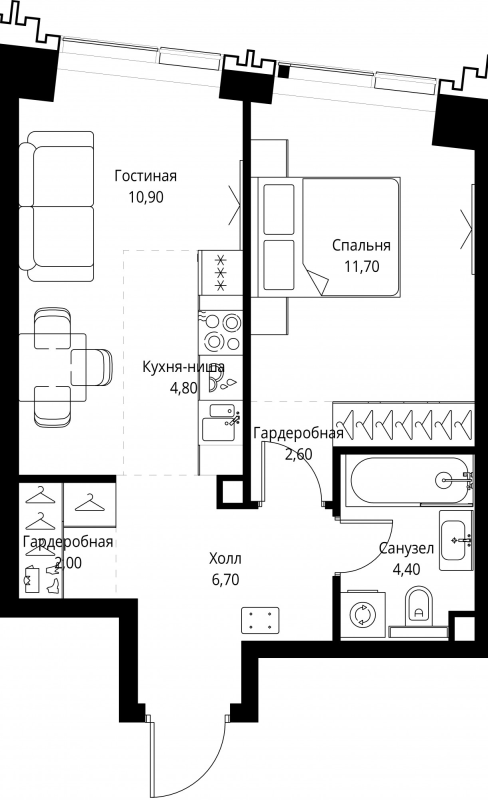 2 ккв (Евро) 42,6 м²