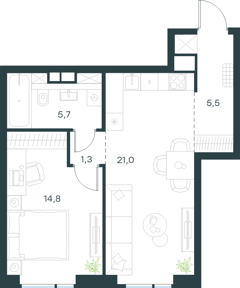 2 ккв (Евро) 48,3 м²