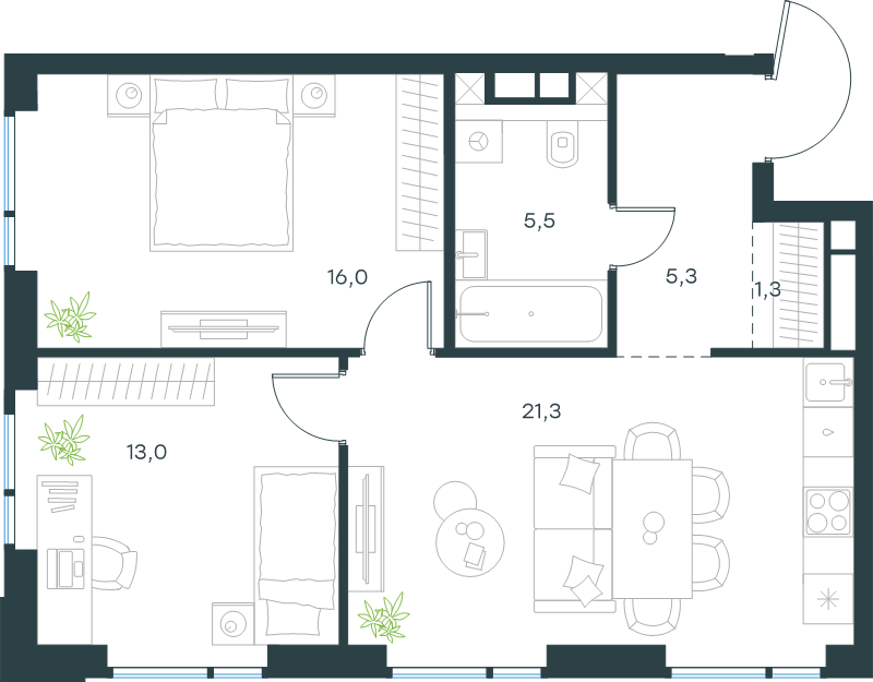 3 ккв (Евро) 62,4 м²