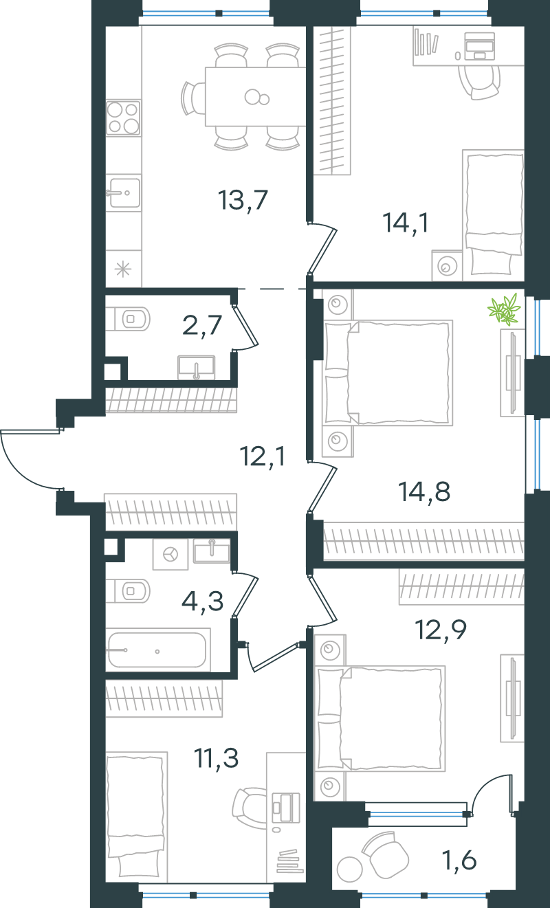 4 ккв 87,5 м²