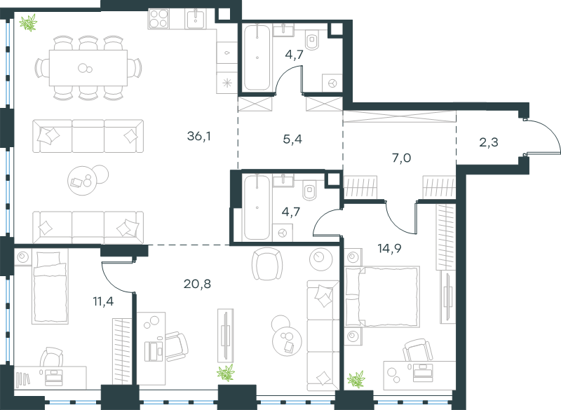 3 ккв (Евро) 107,3 м²