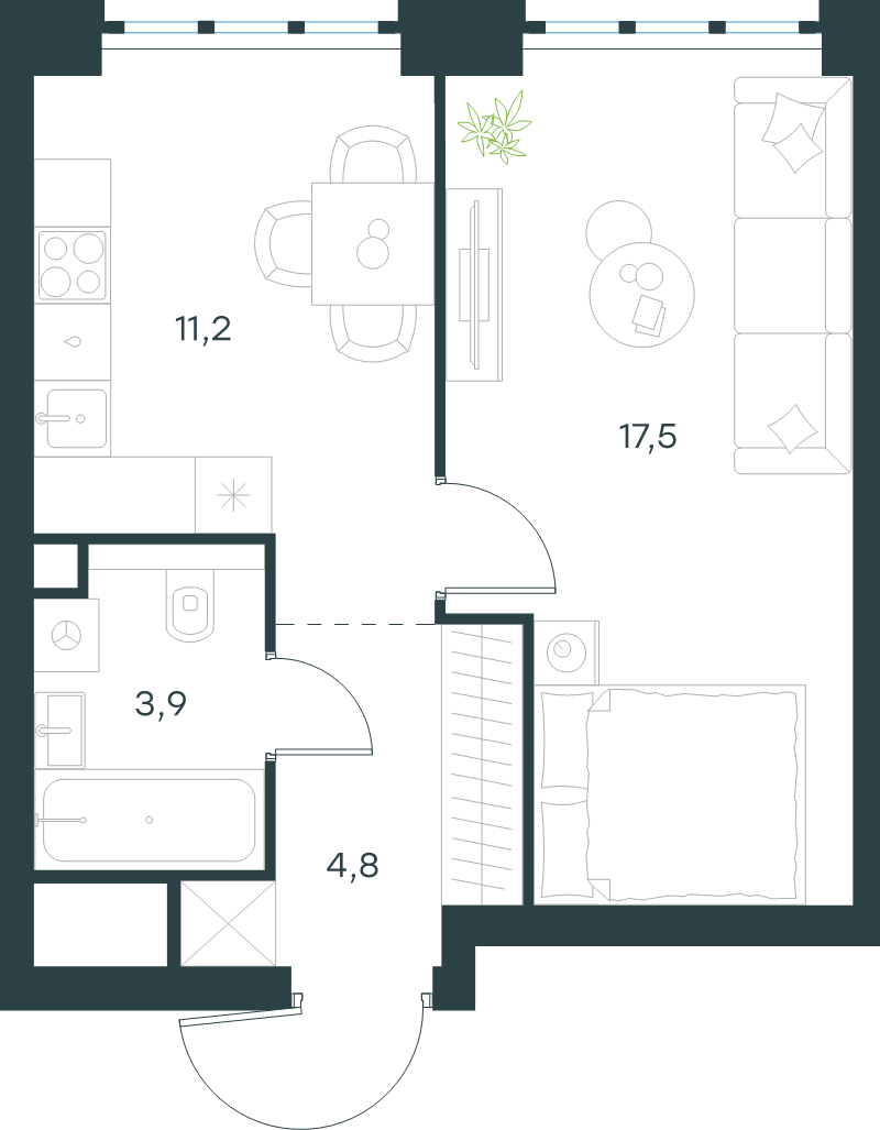 1 ккв 37,4 м²
