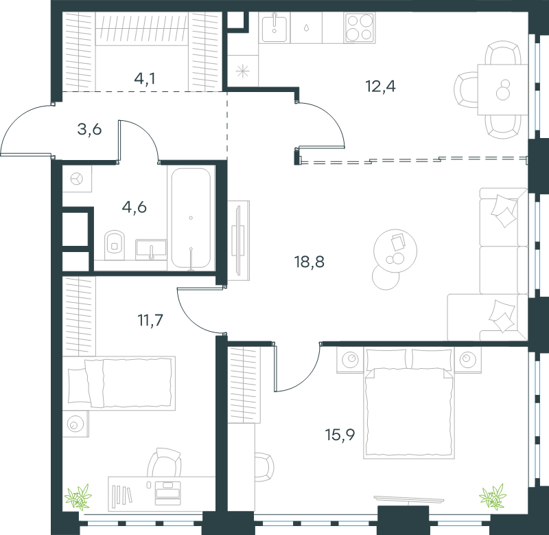 3 ккв (Евро) 71 м²