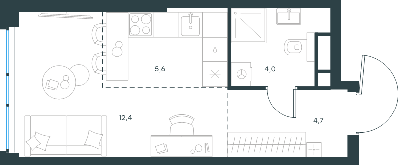 Студия 26,7 м²