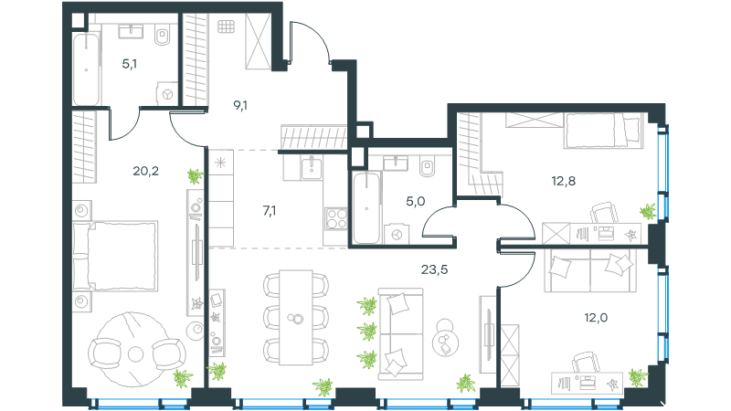 4 ккв (Евро) 96,3 м²