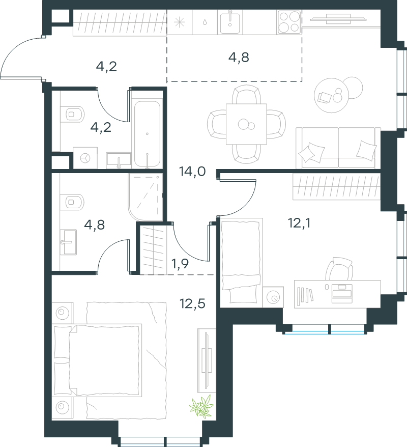 3 ккв (Евро) 58,5 м²
