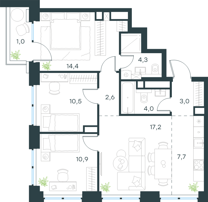 4 ккв (Евро) 75,6 м²
