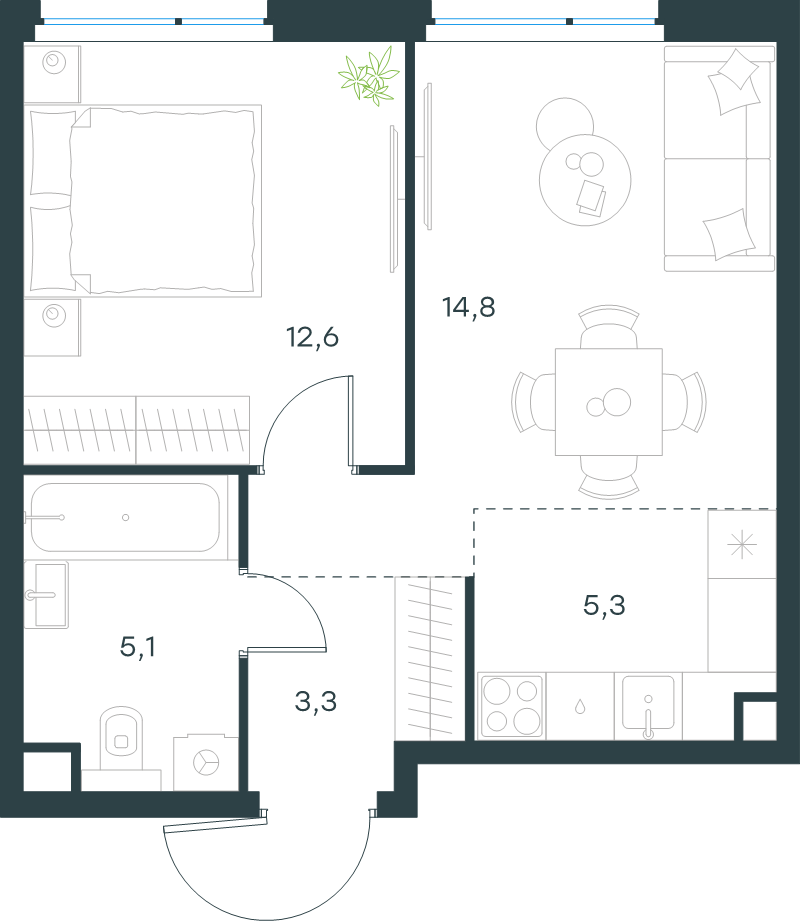 2 ккв (Евро) 41,1 м²