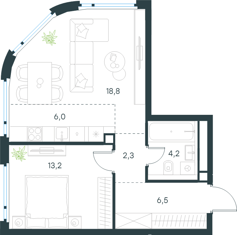 2 ккв (Евро) 51 м²