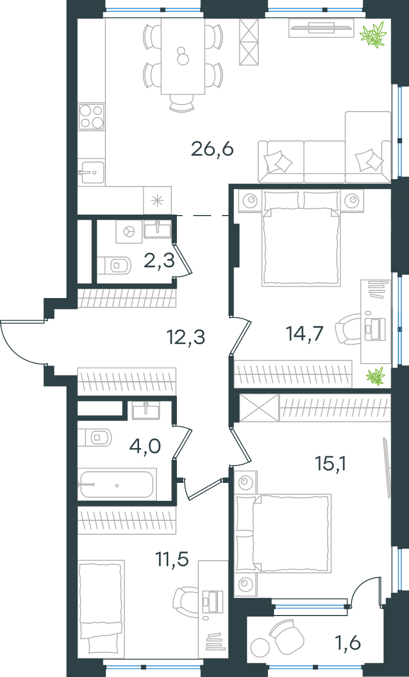 4 ккв (Евро) 88,1 м²