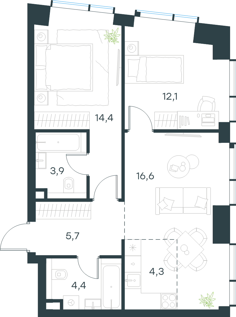 3 ккв (Евро) 61,4 м²