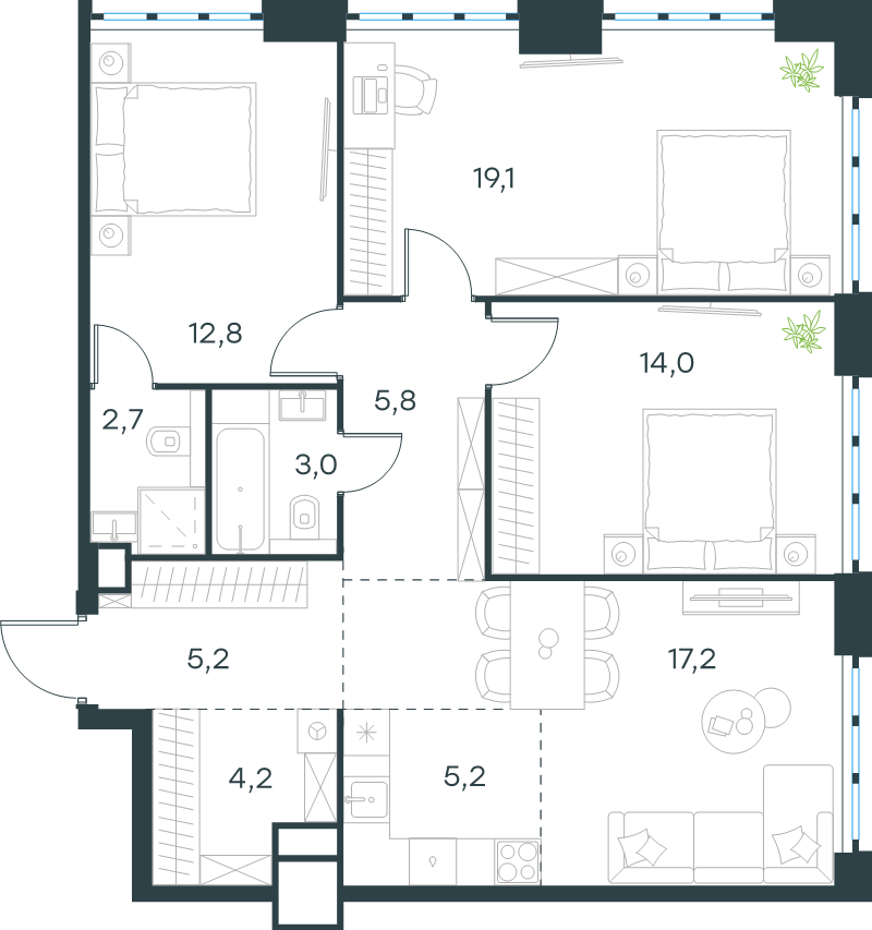 4 ккв (Евро) 89,2 м²
