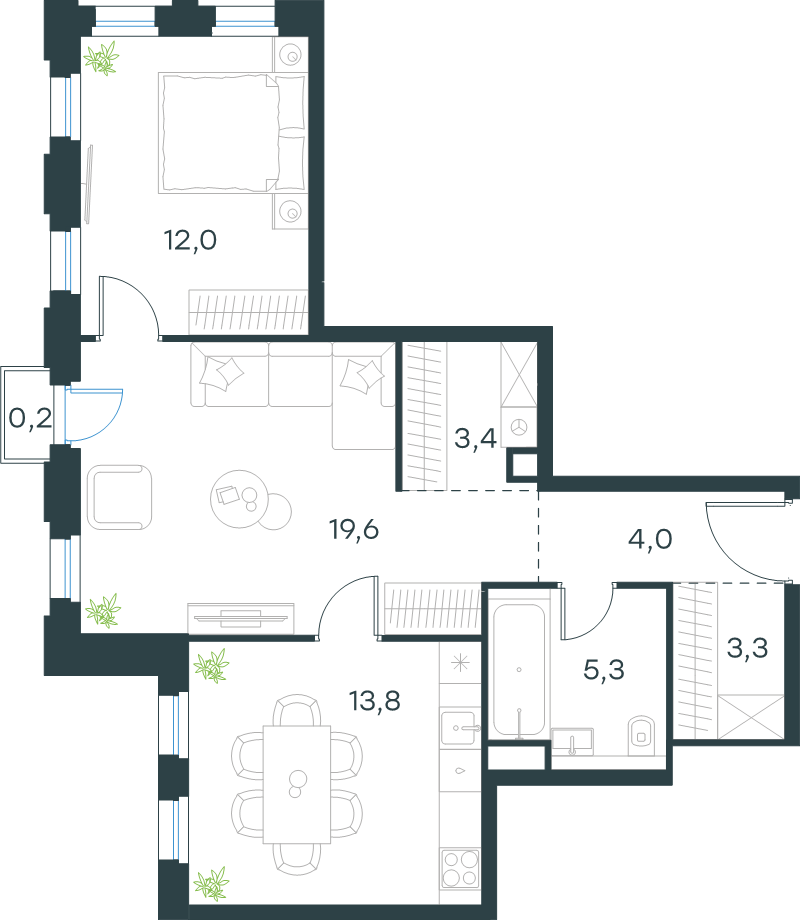 2 ккв 61,6 м²
