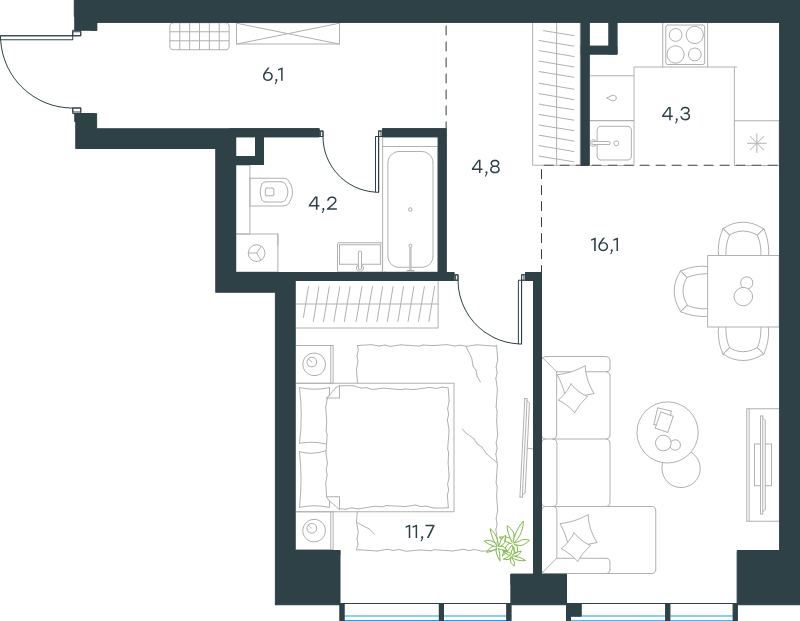 2 ккв (Евро) 47,2 м²