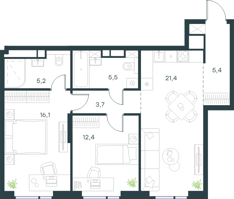 3 ккв (Евро) 69,7 м²