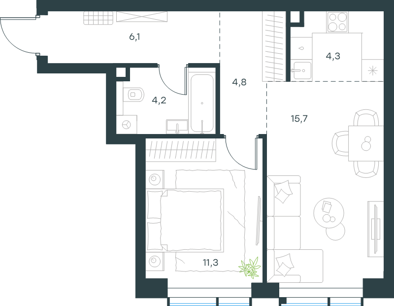 2 ккв (Евро) 46,4 м²