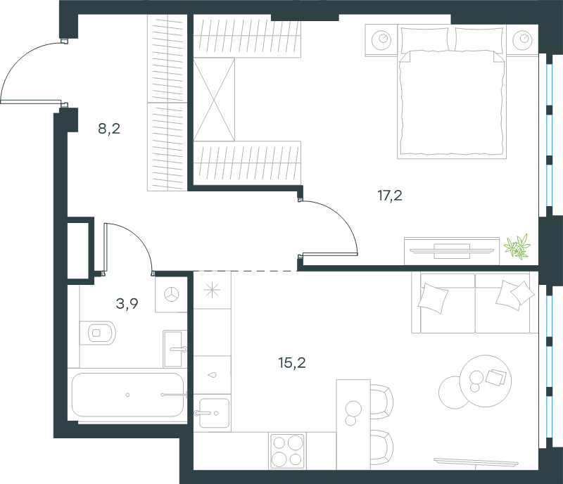 2 ккв (Евро) 44,5 м²