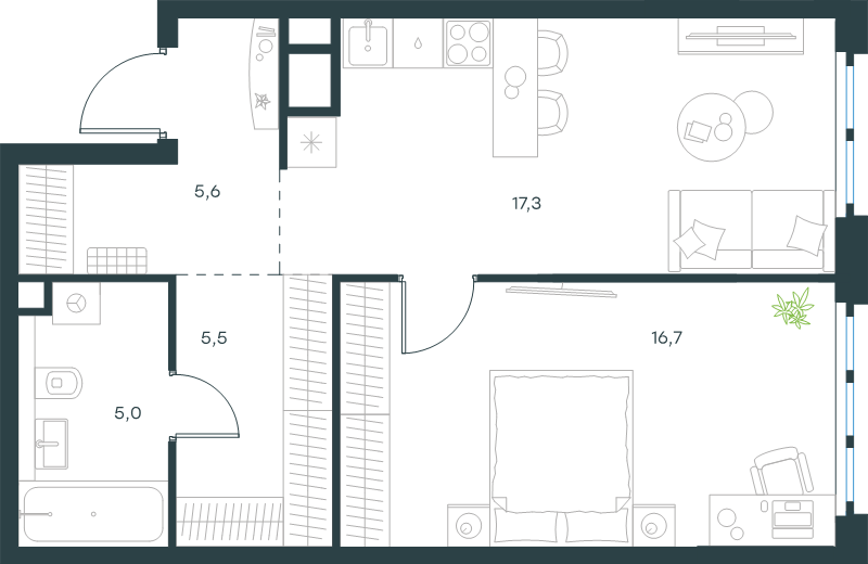 2 ккв (Евро) 50,1 м²