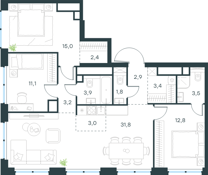 4 ккв (Евро) 94,8 м²
