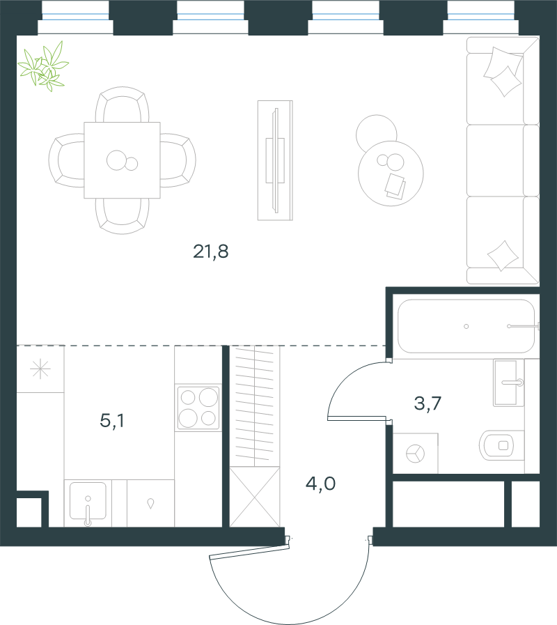 Студия 34,6 м²