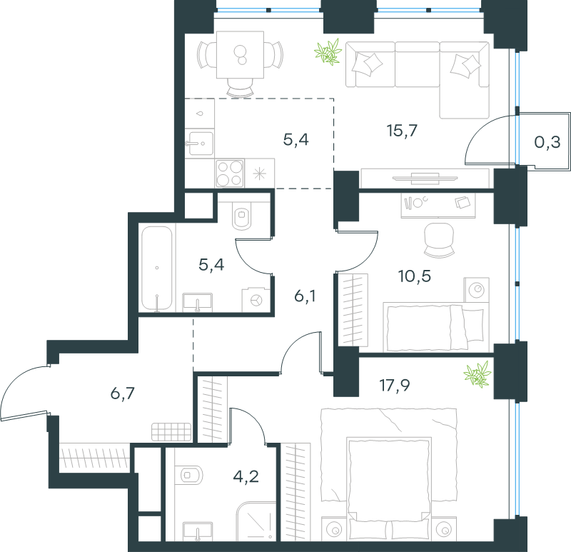 3 ккв (Евро) 72,2 м²
