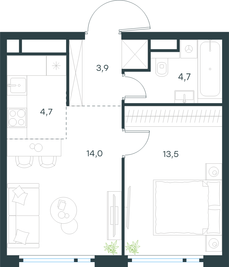 2 ккв (Евро) 40,8 м²