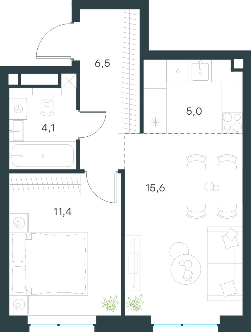 2 ккв (Евро) 42,6 м²