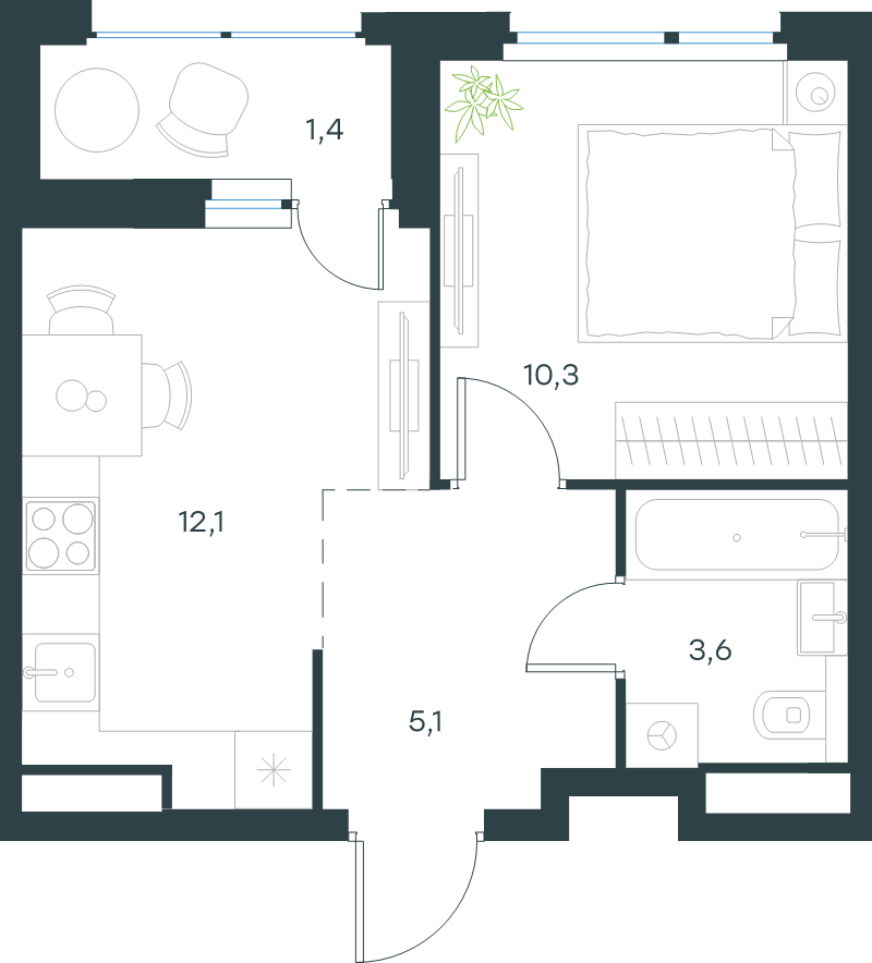 1 ккв 32,5 м²