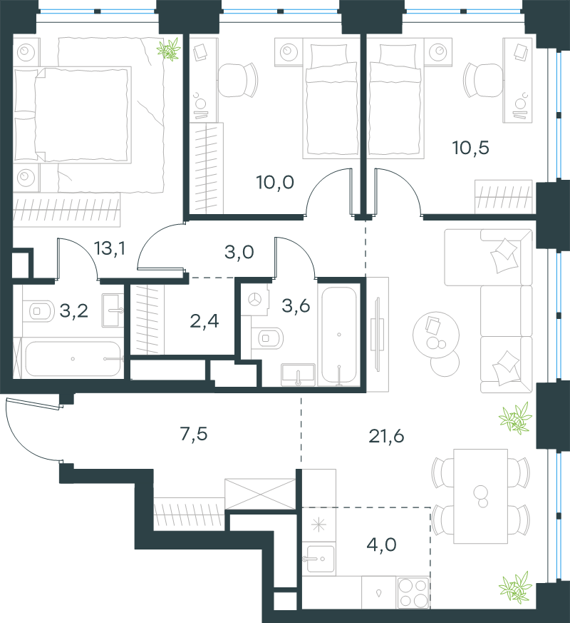 4 ккв (Евро) 78,9 м²