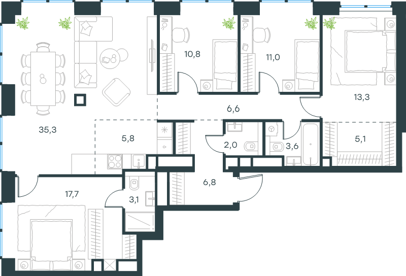 5 ккв (Евро) 121,1 м²