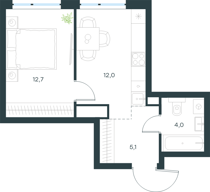 1 ккв 33,8 м²