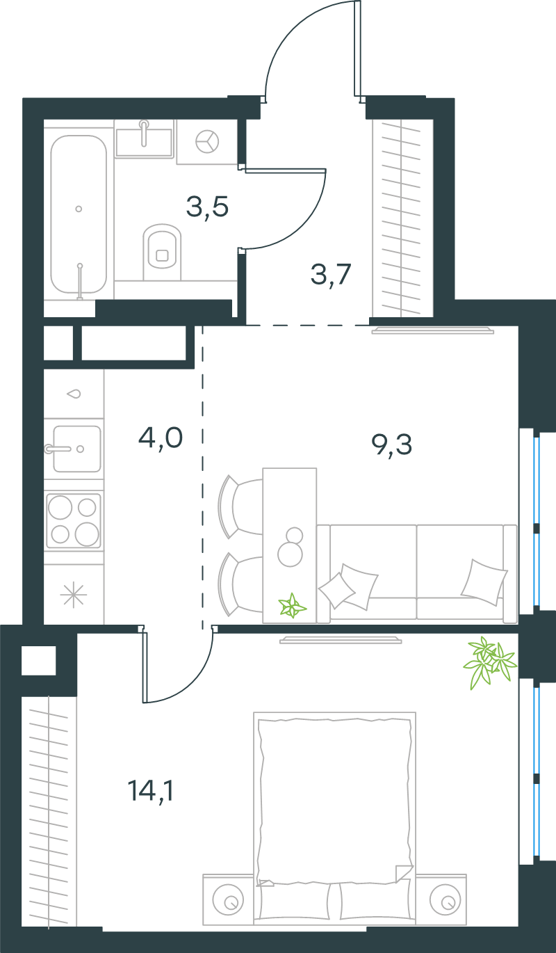 1 ккв 34,6 м²