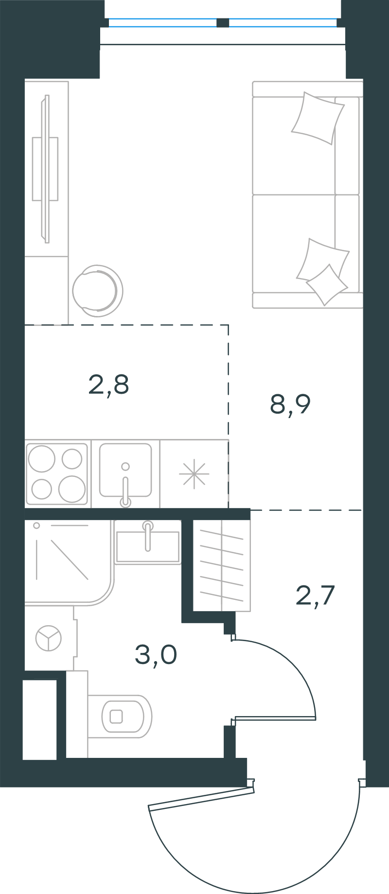 Студия 17,4 м²