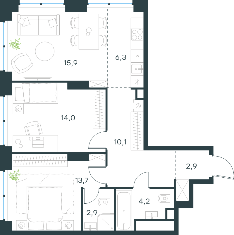 3 ккв (Евро) 70 м²