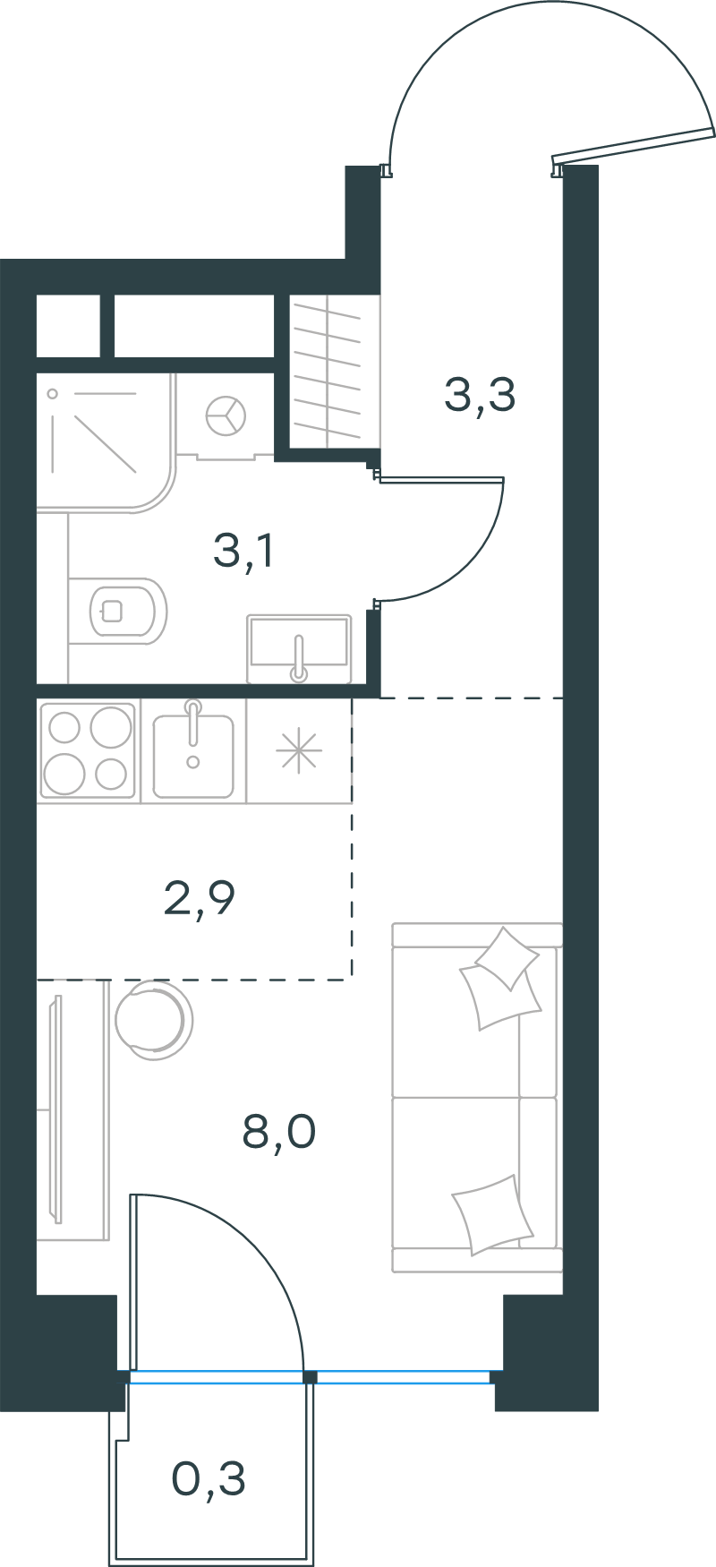 Студия 17,6 м²