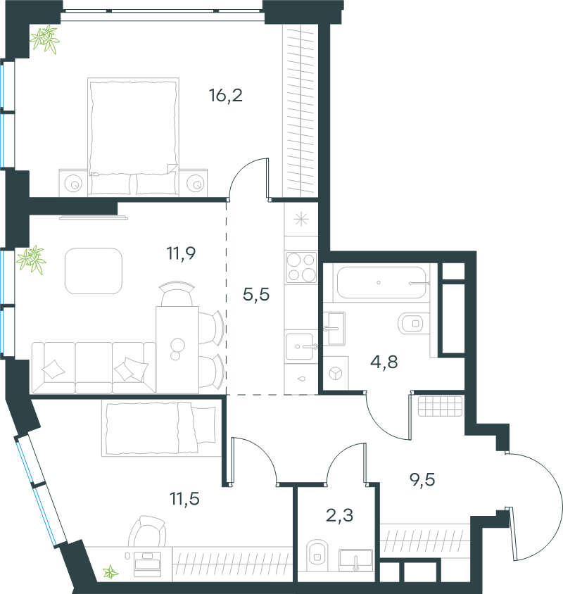3 ккв (Евро) 61,7 м²
