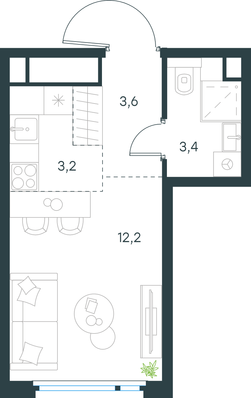 Студия 22,4 м²