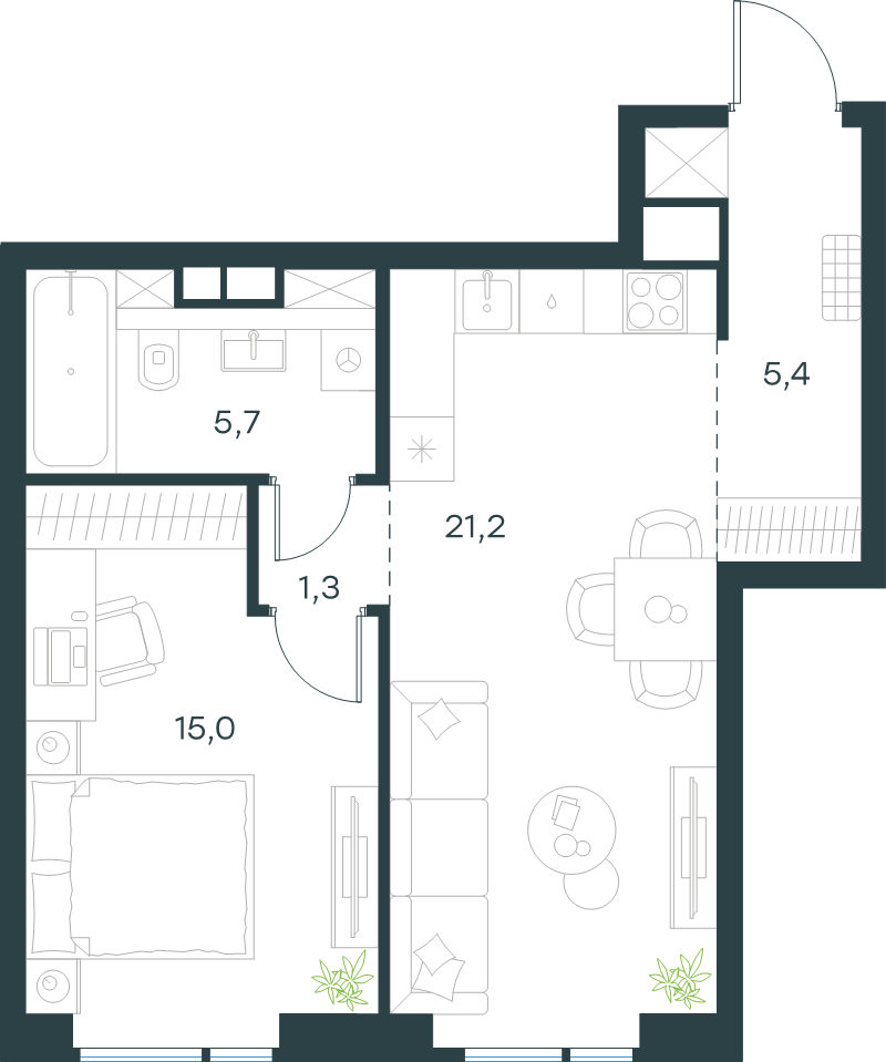 2 ккв (Евро) 48,6 м²