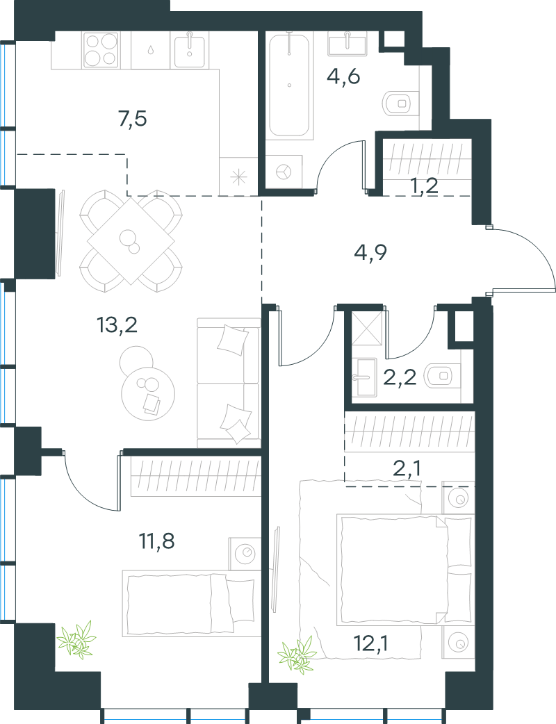3 ккв (Евро) 59,6 м²