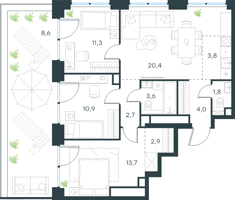 4 ккв (Евро) 83,7 м²