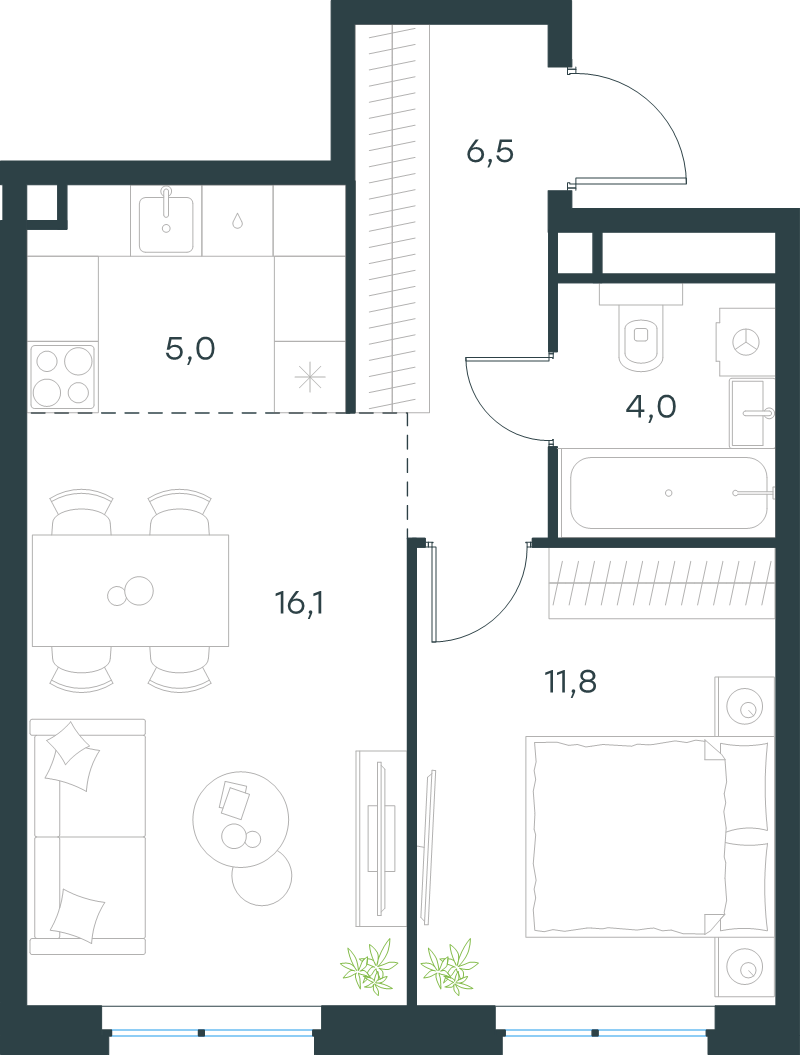 2 ккв (Евро) 43,4 м²