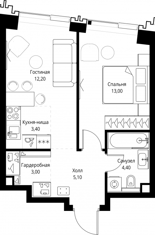 2 ккв (Евро) 40,7 м²