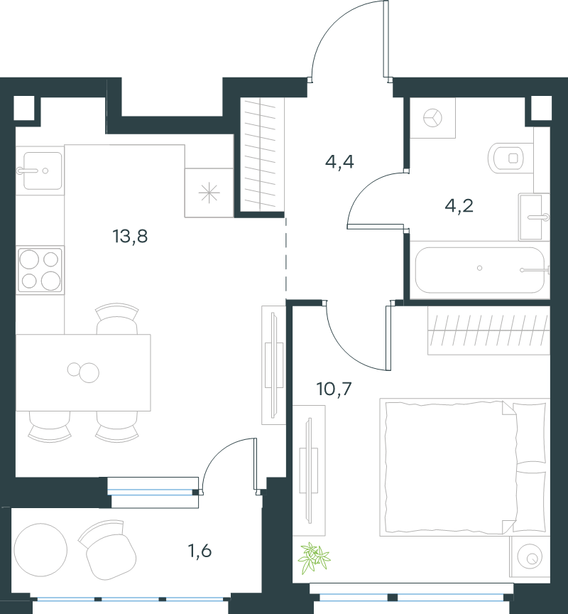 1 ккв 34,7 м²